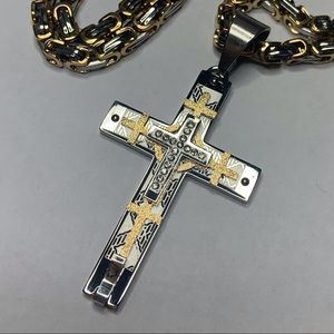 Silver and Gold Stainless Steel CZ Cross